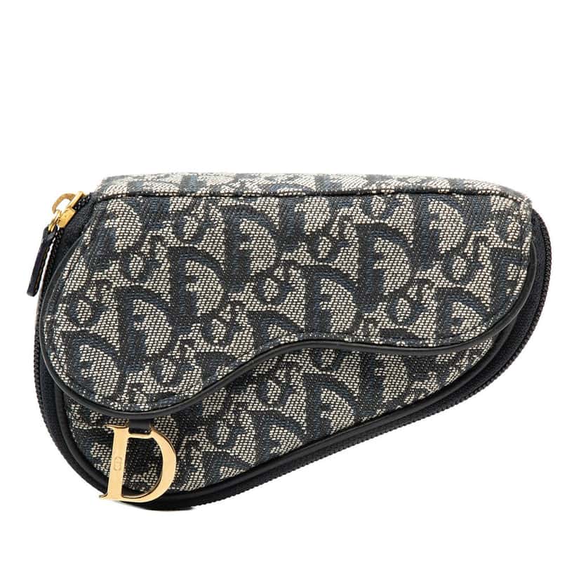 Dior Diorissimo Canvas Saddle Pouch Blue Very good condition - Front View