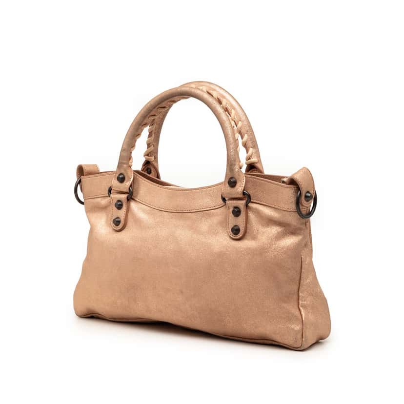 Balenciaga Metallic Craquele Suede Motocross Classic First Satchel Pink Leather Good condition - Back View
