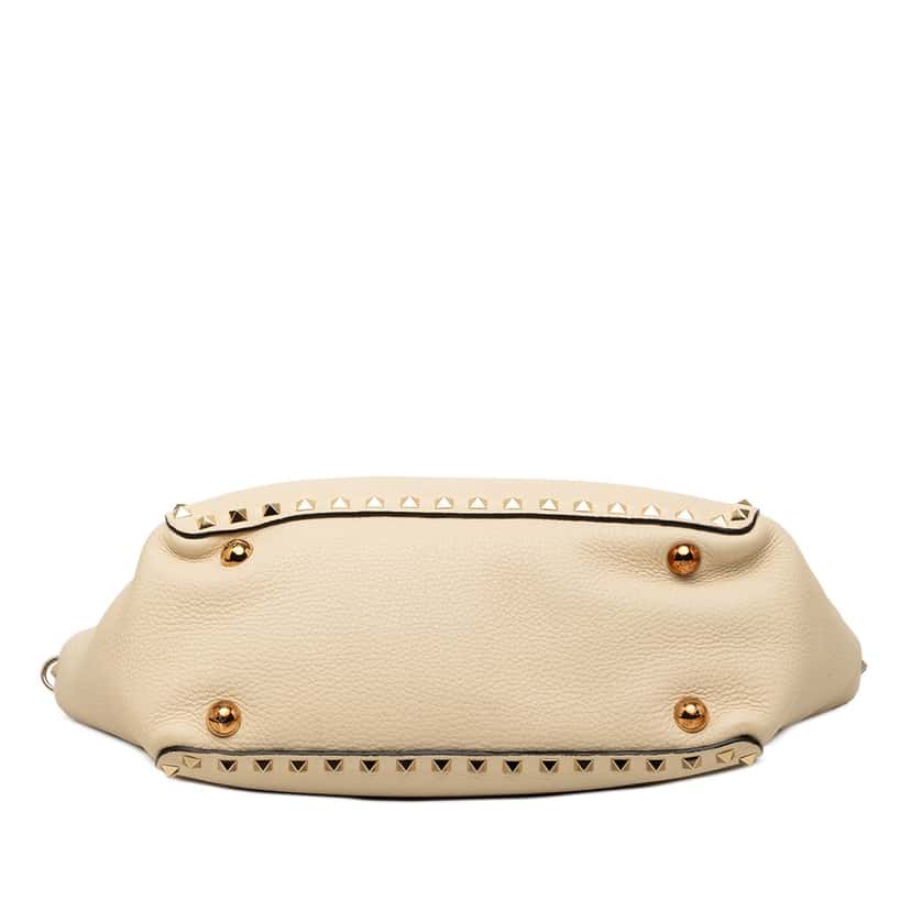 Valentino Small Grained Calfskin Rockstud Trapeze Satchel Beige Leather Very good condition - Inside View