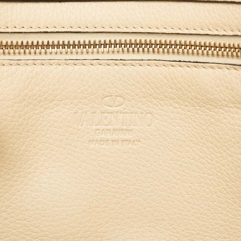 Valentino Small Grained Calfskin Rockstud Trapeze Satchel Beige Leather Very good condition - Box View