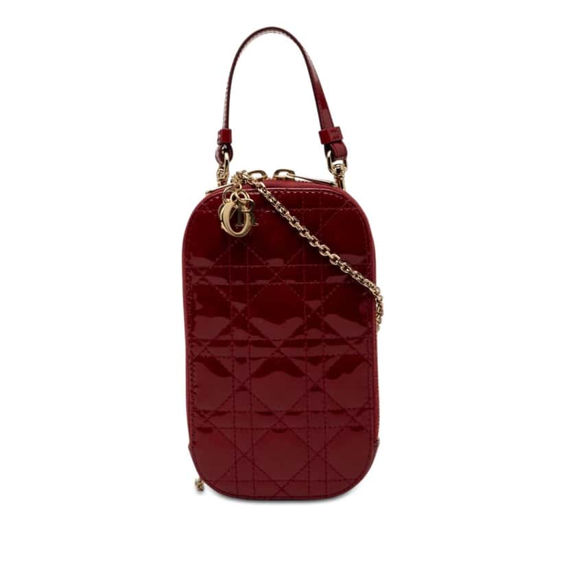 Dior Patent Cannage Lady Dior Call In Phone Holder Red Leather Very good condition - Front View