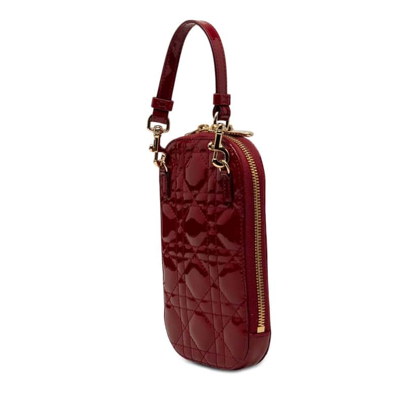 Dior Patent Cannage Lady Dior Call In Phone Holder Red Leather Very good condition - Back View