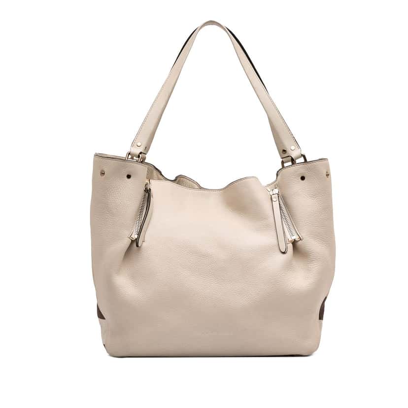 Burberry Medium Leather and House Check Canvas Maidstone Satchel Brown Leather Very good condition - Front View