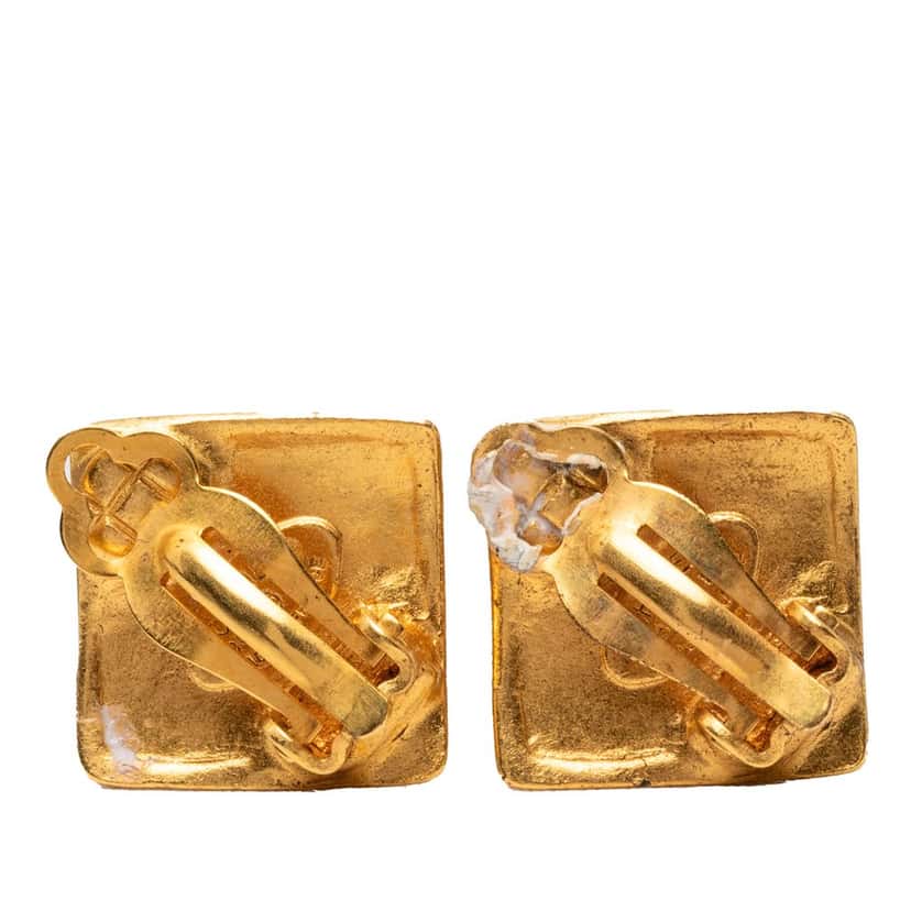 Chanel CC Gold Plated Diamond Clip On Earrings Gold Metal Very good condition - Back View