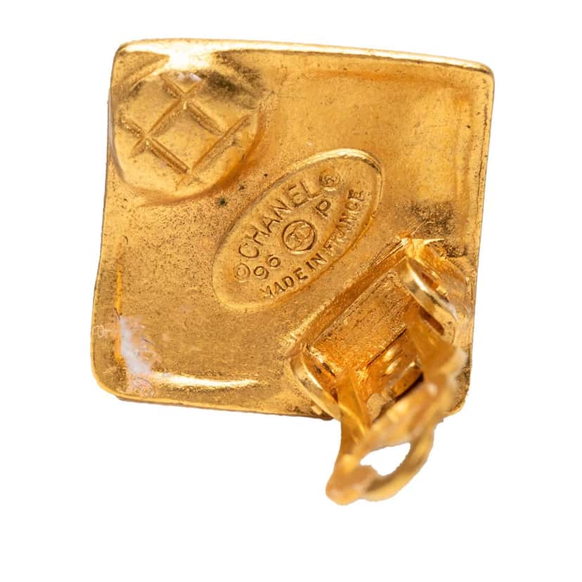 Chanel CC Gold Plated Diamond Clip On Earrings Gold Metal Very good condition - Inside View