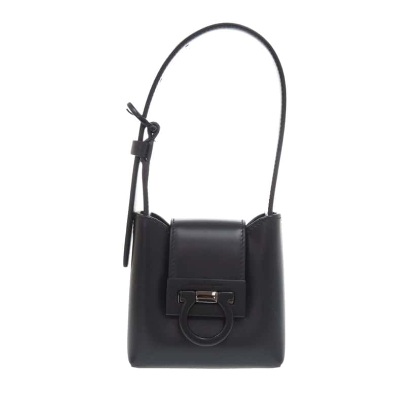 Salvatore Ferragamo Leather Gancini Trifoglio Handbag Black Leather Very good condition - Front View