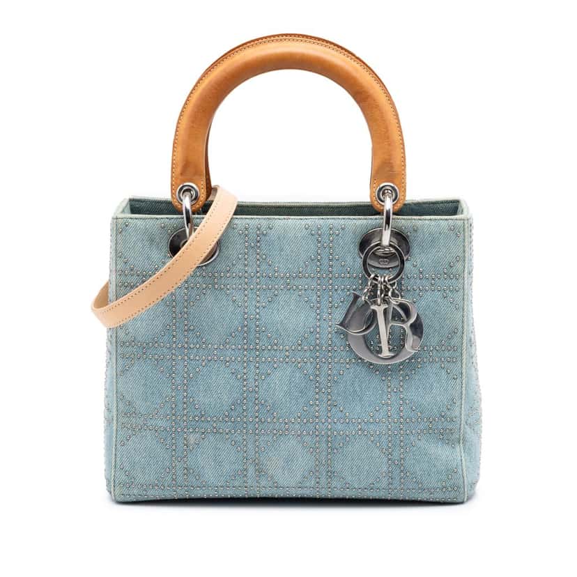 Dior Medium Denim Cannage Studded Lady Dior Blue Good condition - Front View