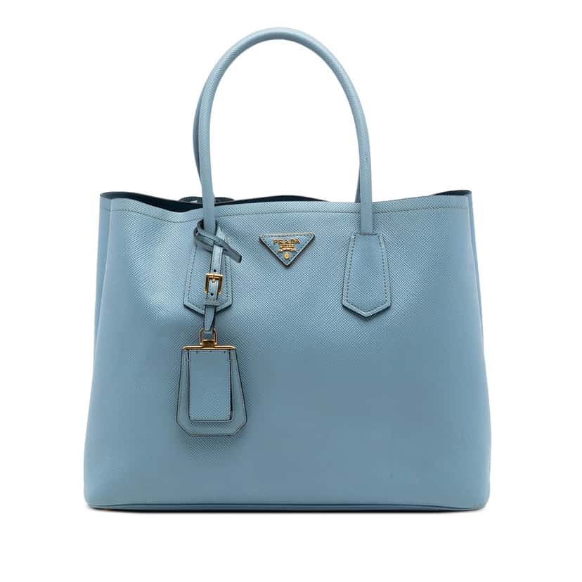 Prada Large Saffiano Cuir Double Satchel Blue Leather Very good condition - Front View