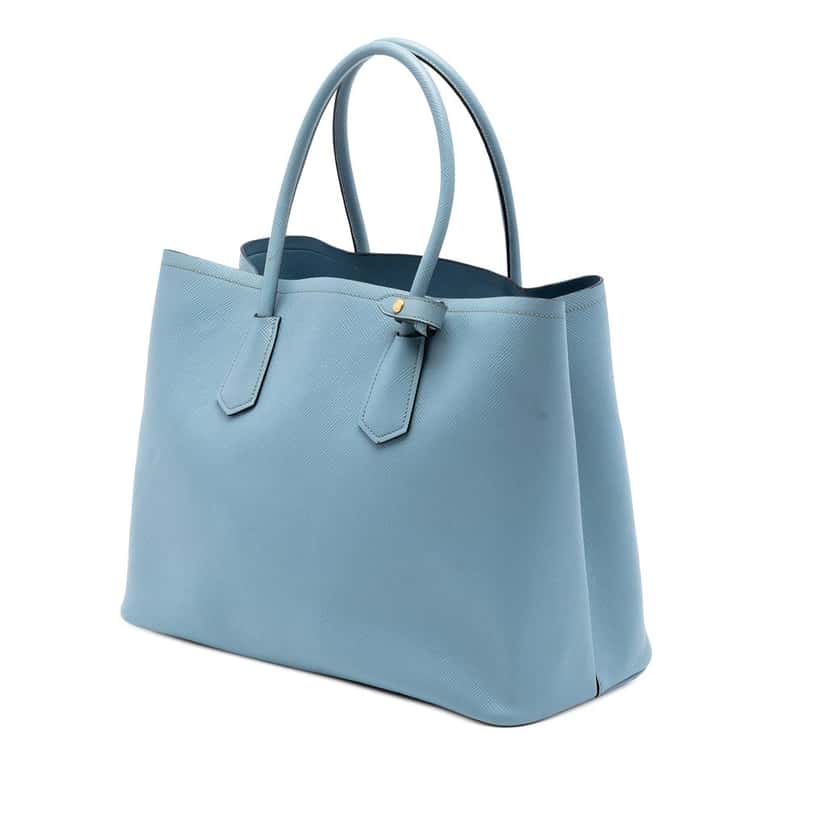 Prada Large Saffiano Cuir Double Satchel Blue Leather Very good condition - Back View