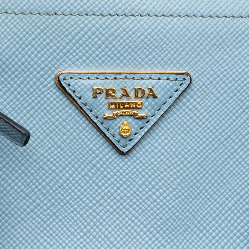 Prada Large Saffiano Cuir Double Satchel Blue Leather Very good condition - Box View
