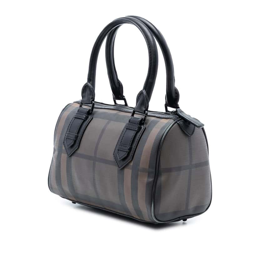 Burberry Smoke Check Coated Canvas Chester Boston Bag Brown Very good condition - Back View