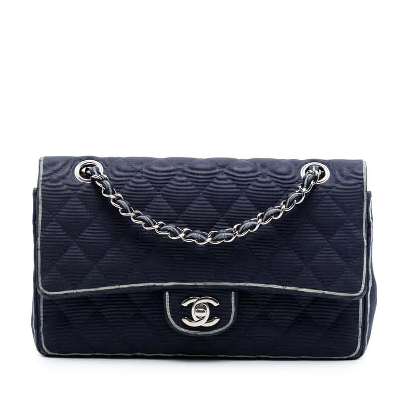 Chanel Medium Classic Printed Grosgrain Double Flap Blue Very good condition - Front View