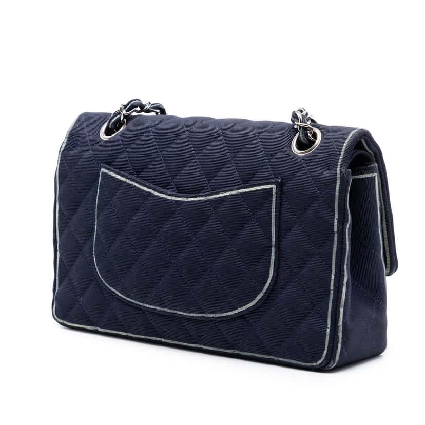 Chanel Medium Classic Printed Grosgrain Double Flap Blue Very good condition - Back View
