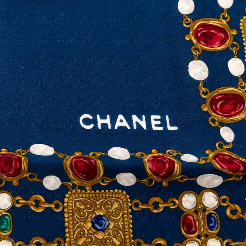 Chanel Gripoix Silk Scarf Blue Very good condition - Back View
