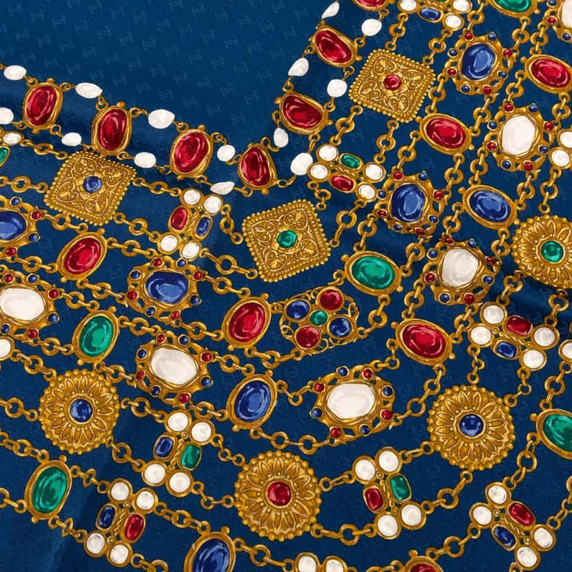 Chanel Gripoix Silk Scarf Blue Very good condition - Box View