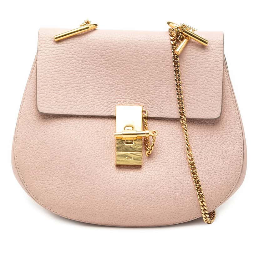 Chloé Small Grained Calfskin Drew Crossbody Pink Leather Very good condition - Front View