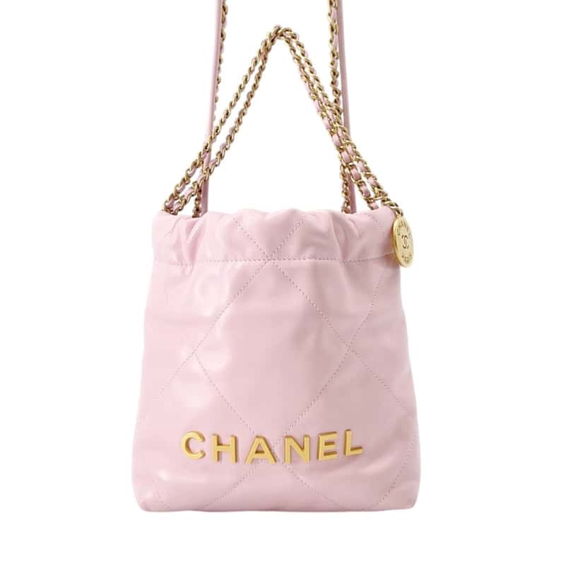 Chanel Mini Shiny Calfskin 22 Handbag Pink Leather Very good condition - Front View
