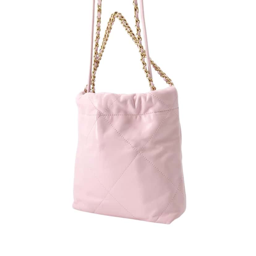 Chanel Mini Shiny Calfskin 22 Handbag Pink Leather Very good condition - Back View