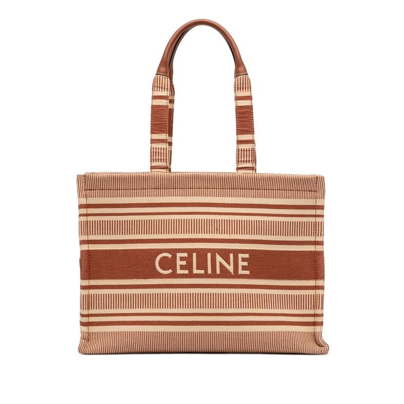 Celine Large Striped Canvas Cabas Thais Tote Beige Very good condition - Front View