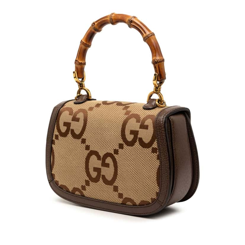 Gucci Small Jumbo GG Canvas Web Bamboo 1947 Top Handle Bag Beige Very good condition - Back View
