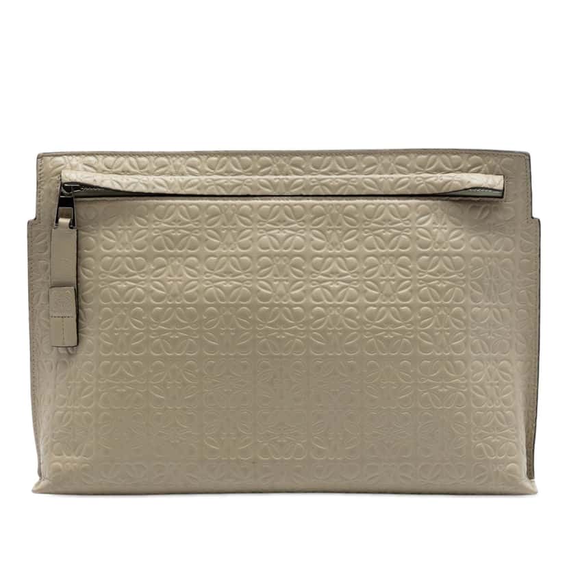 Loewe Embossed Anagram Leather Repeat T Clutch Beige Leather Very good condition - Front View