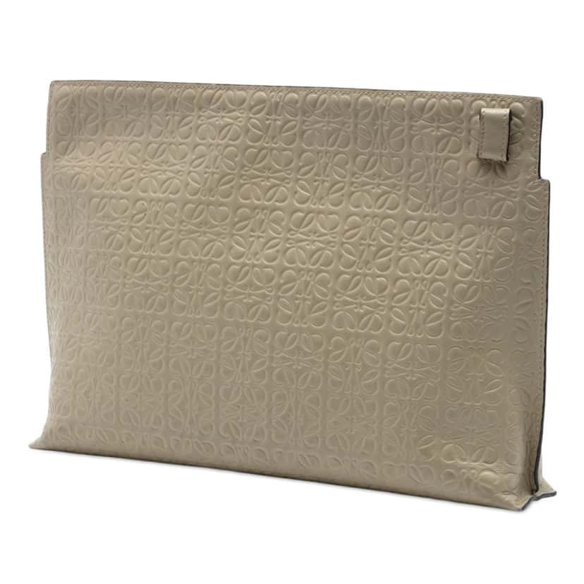 Loewe Embossed Anagram Leather Repeat T Clutch Beige Leather Very good condition - Back View