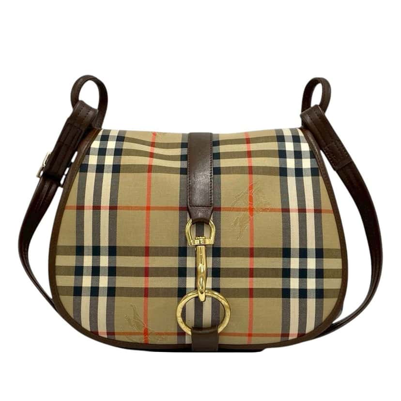 Burberry Haymarket Check Canvas Flap Crossbody Beige Very good condition - Front View