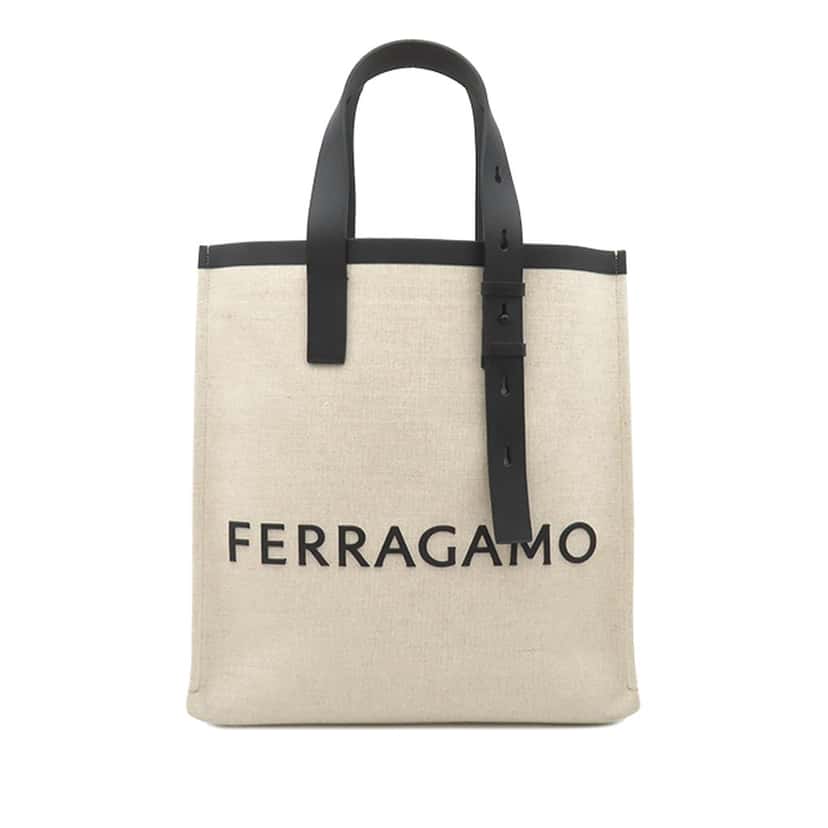 Salvatore Ferragamo Canvas Embossed Logo Signature Tote Beige Very good condition - Front View