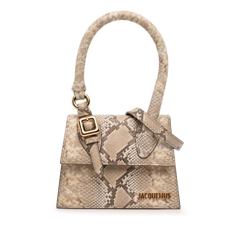 Jacquemus Snake Embossed Leather Le Chiquito Moyen Satchel Beige Leather Very good condition - Front View