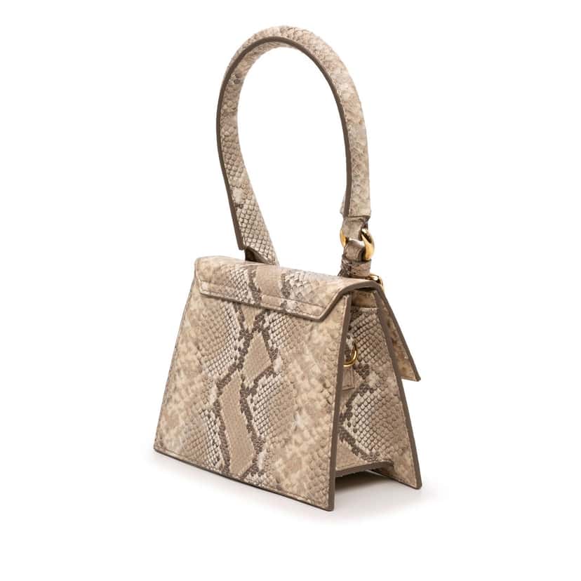 Jacquemus Snake Embossed Leather Le Chiquito Moyen Satchel Beige Leather Very good condition - Back View