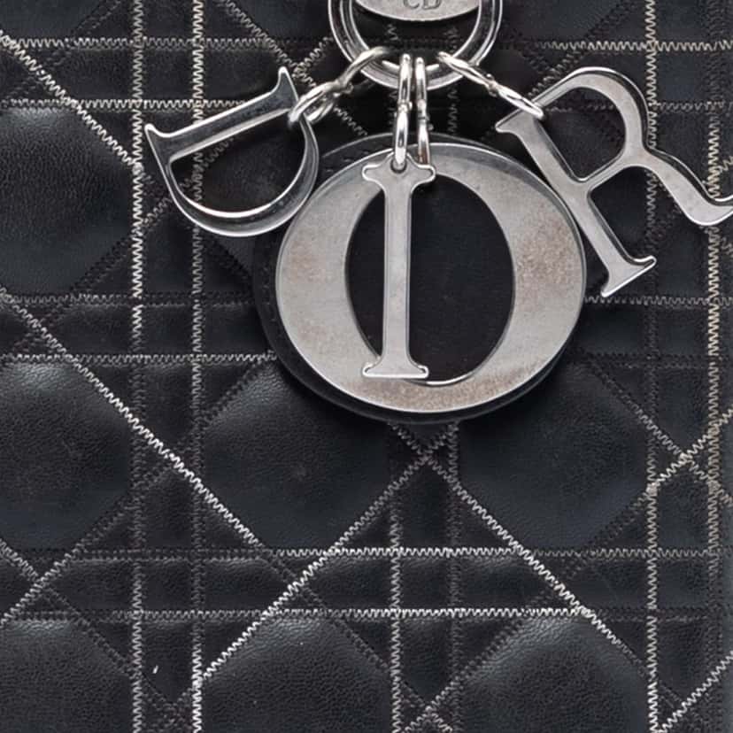 Dior Medium Lambskin Cannage Contrast Stitch Lady Dior Black Leather Very good condition - Box View