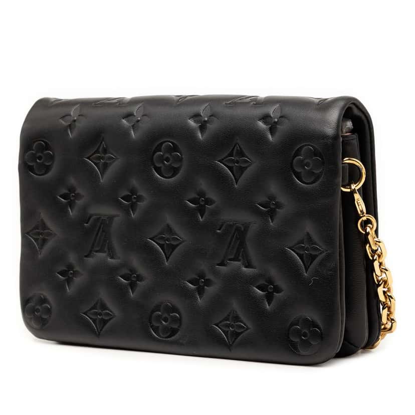 Louis Vuitton Monogram Embossed Pochette Coussin Black Leather Very good condition - Back View