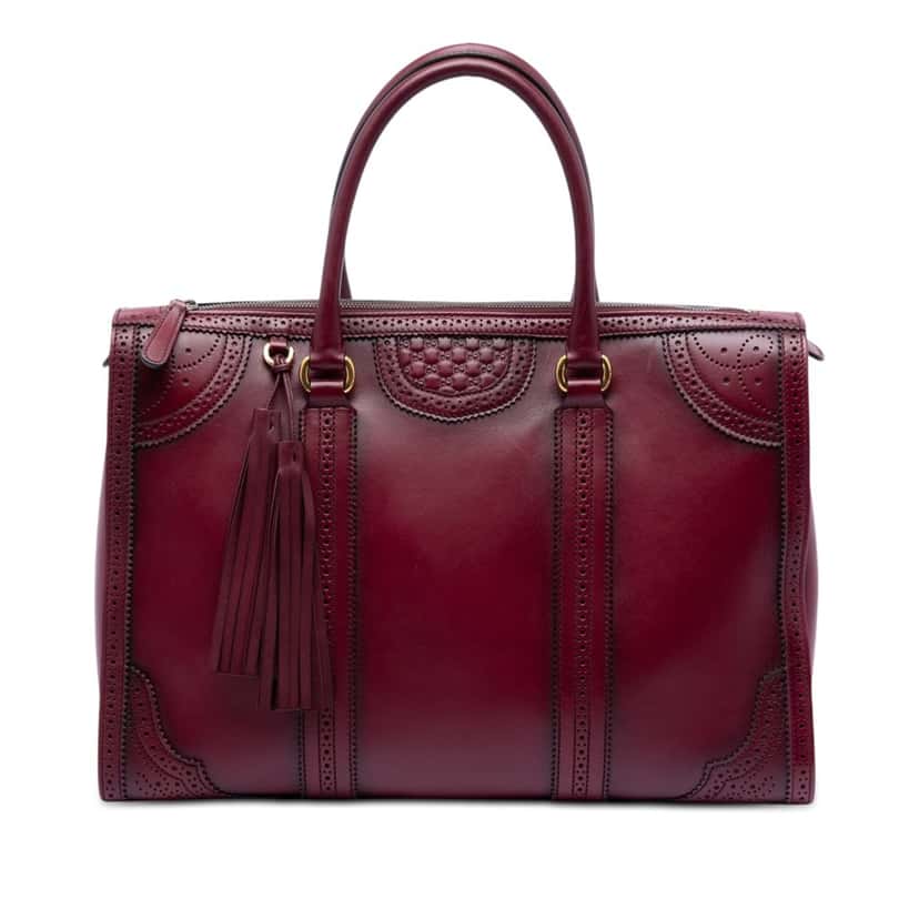 Gucci Microguccissima Trimmed Brogue Duilio Boston Bag Red Leather Very good condition - Front View