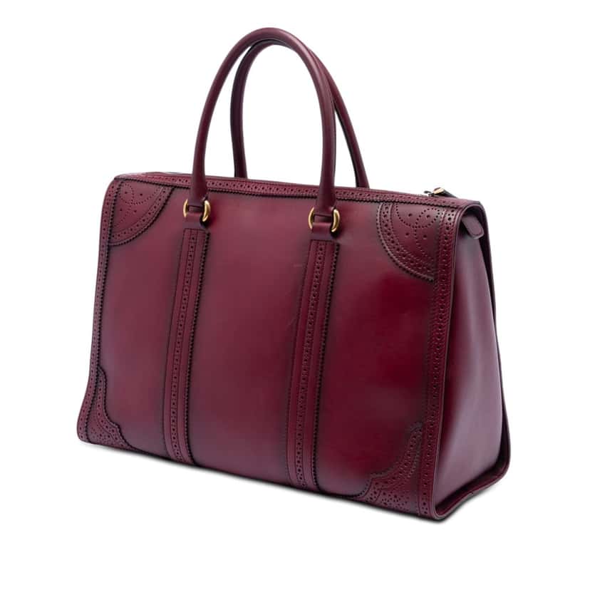 Gucci Microguccissima Trimmed Brogue Duilio Boston Bag Red Leather Very good condition - Back View