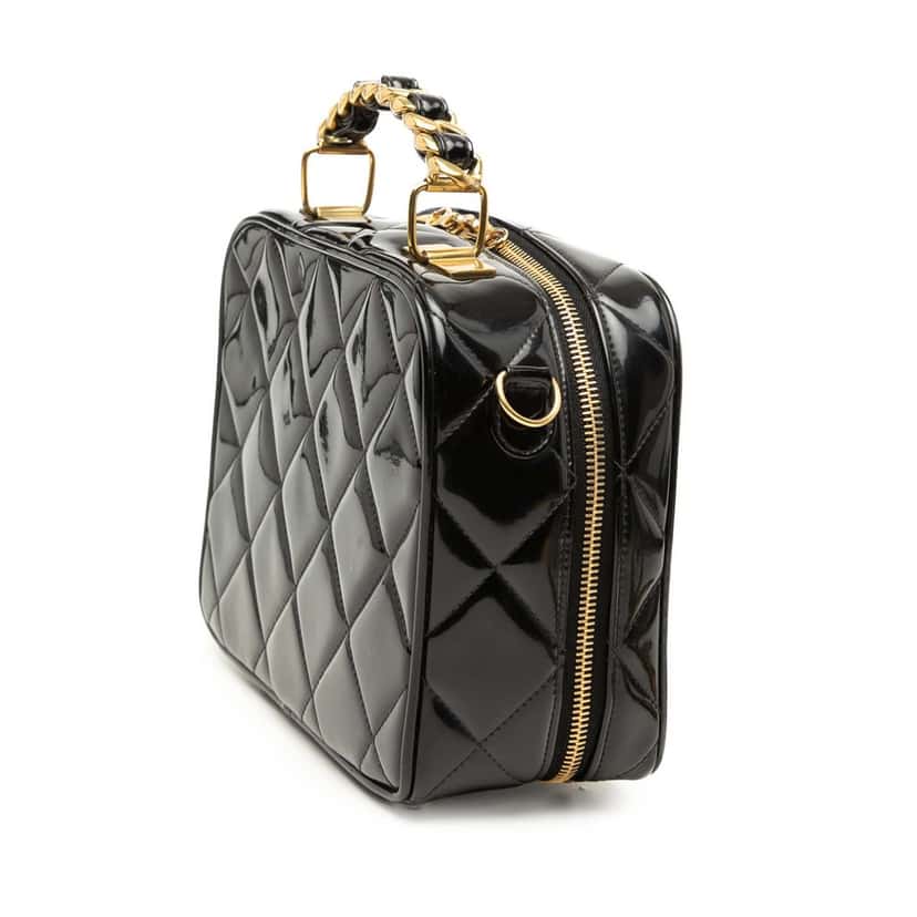 Chanel Quilted Patent Vanity Case Black Leather Very good condition - Back View