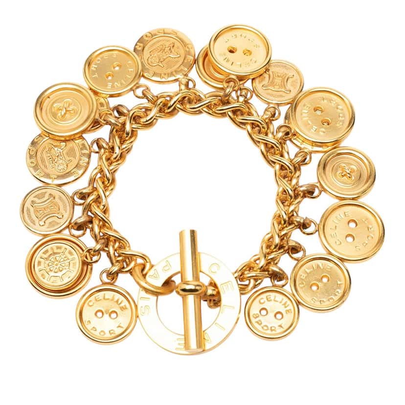 Celine Gold Plated Sport Button Medallion Charm Bracelet Gold Metal Very good condition - Inside View