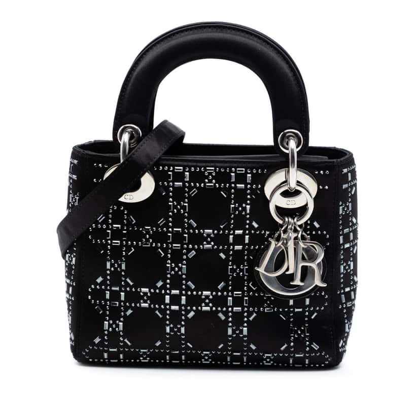 Dior Mini Satin Cannage Strass Crystal Embellished Lady Dior Black Very good condition - Front View