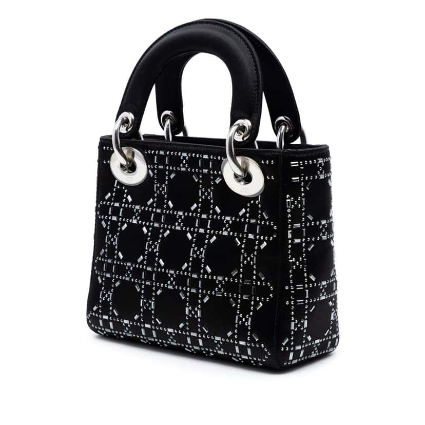 Dior Mini Satin Cannage Strass Crystal Embellished Lady Dior Black Very good condition - Back View