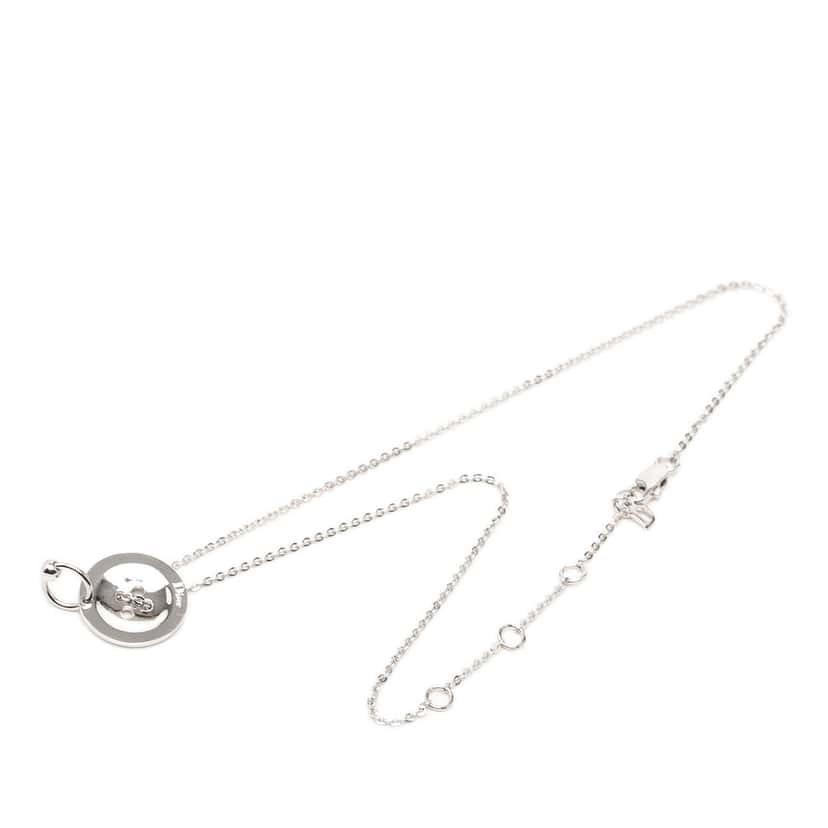 Dior Brass Button Pendant Necklace Silver Metal Very good condition - Front View