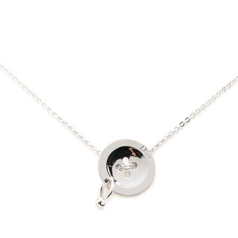 Dior Brass Button Pendant Necklace Silver Metal Very good condition - Back View