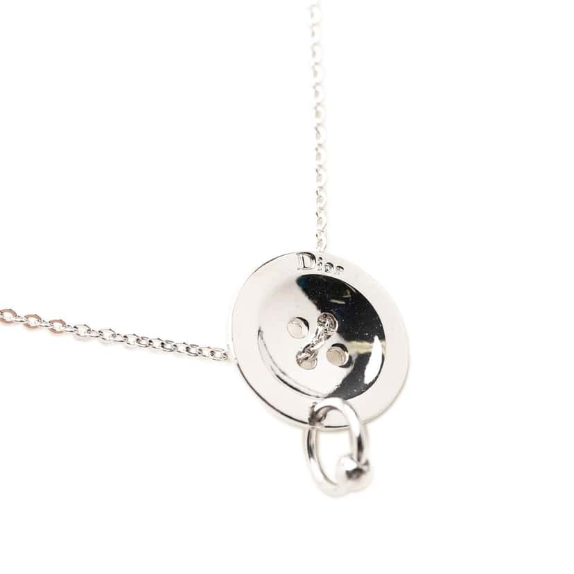 Dior Brass Button Pendant Necklace Silver Metal Very good condition - Model View