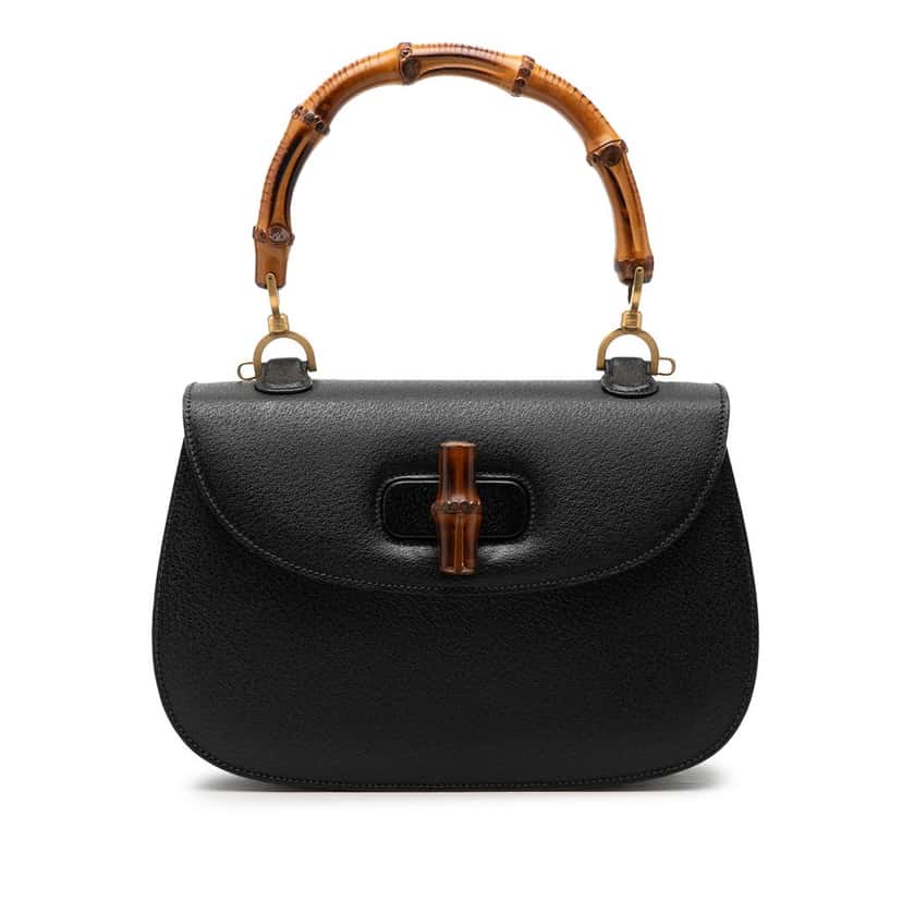 Gucci Grained Calfskin Bamboo Night Black Leather Very good condition - Front View