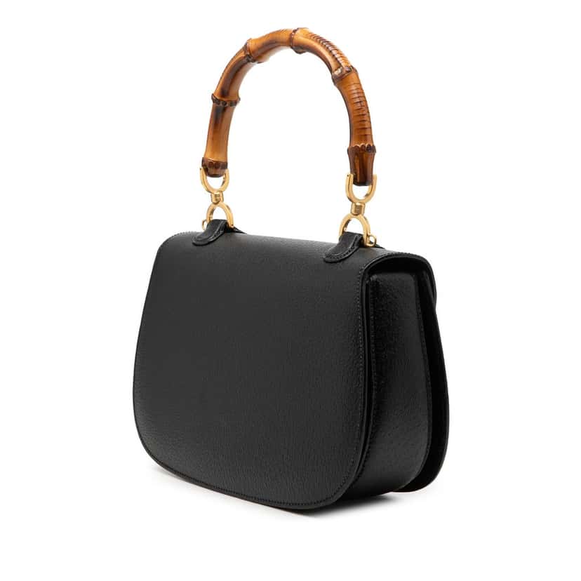 Gucci Grained Calfskin Bamboo Night Black Leather Very good condition - Back View
