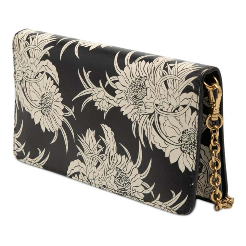 Prada Saffiano Floral Flame Print Wallet on Chain Black Leather Very good condition - Back View