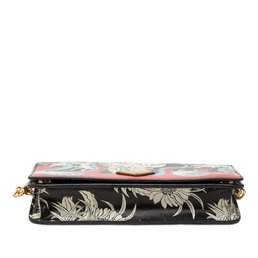 Prada Saffiano Floral Flame Print Wallet on Chain Black Leather Very good condition - Inside View