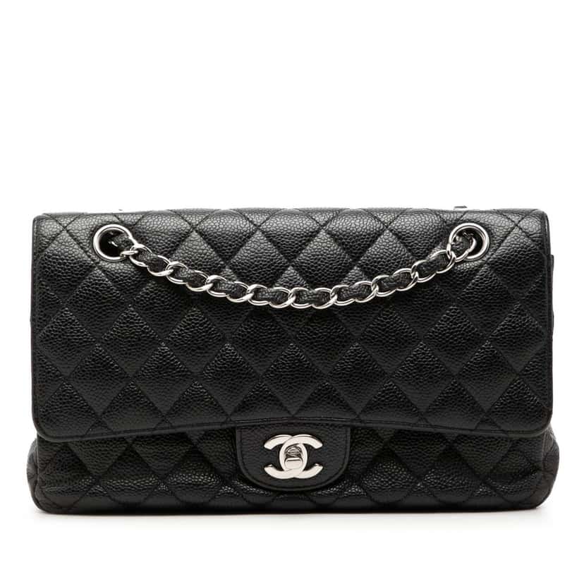 Chanel Medium Classic Caviar Double Flap Black Leather Very good condition - Front View