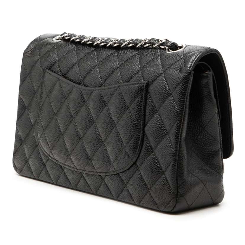 Chanel Medium Classic Caviar Double Flap Black Leather Very good condition - Back View