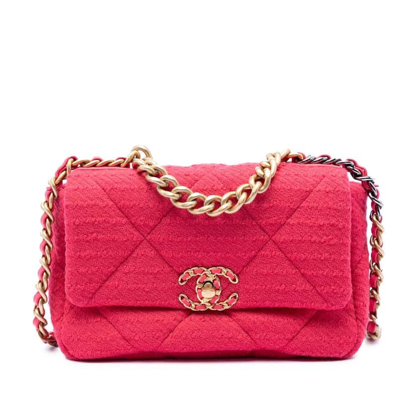 Chanel Medium Tweed 19 Flap Pink Very good condition - Front View