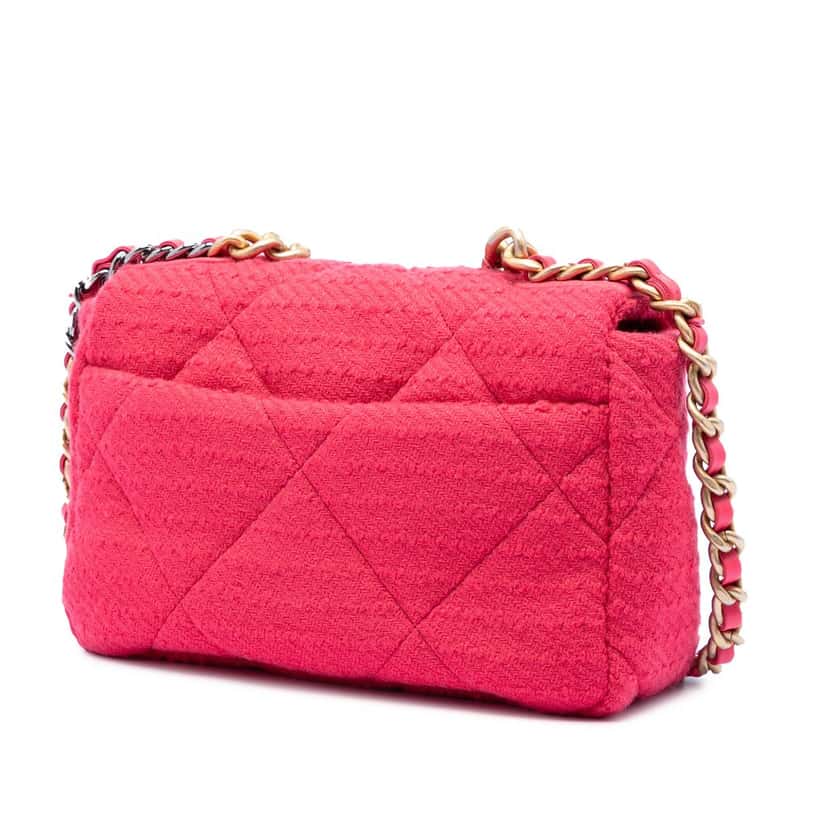 Chanel Medium Tweed 19 Flap Pink Very good condition - Back View