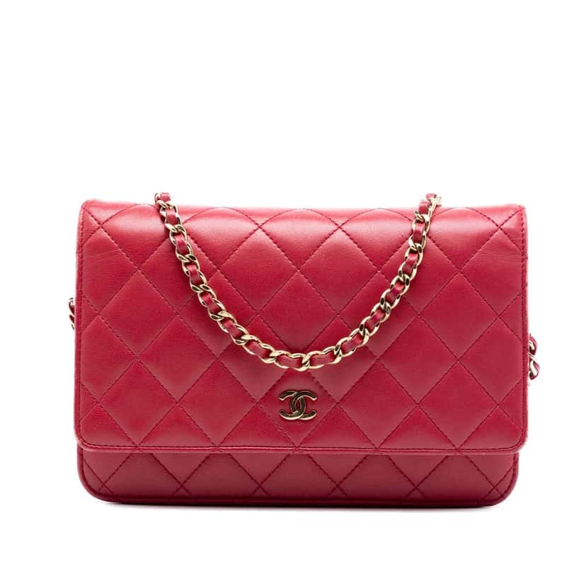 Chanel CC Quilted Lambskin Wallet on Chain Red Leather Very good condition - Front View